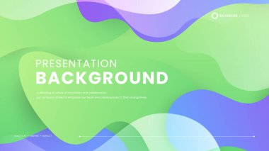 Yeşil beyaz ve mor menekşe vektörü dalga ve sıvı şekilli basit bir arkaplan. Pankart, kalıp, duvar kağıdı, şablon, kartvizit için dinamik şekillere sahip basit bir sunum arkaplanı