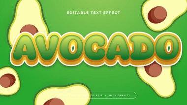 Yeşil beyaz ve kahverengi avokado 3d düzenlenebilir metin efekti - yazı tipi. Taze meyve suyu metin etkisi