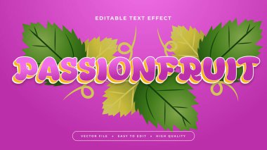 Yeşil sarı ve mor tutku meyvesi 3d düzenlenebilir metin efekti - yazı tipi. Taze meyve suyu metin etkisi