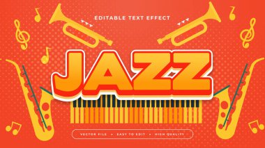 Kırmızı turuncu ve sarı caz 3d düzenlenebilir metin efekti - yazı tipi biçimi