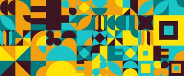 Renkli vektör düz tasarım geometrik mozaik bayraklar. Pankart, arkaplan, kapak, poster, duvar kağıdı, sunum arkaplanı, sertifika