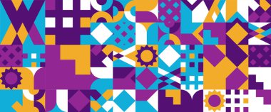 Renkli vektör basit ve minimalist düz mozaik pankartlar. Soyutlama, minimalizm, düz. Arkaplan, poster, el ilanı, afiş, davetiye, kitap kapağı, katalog, rapor