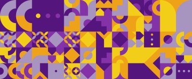 Sarı turuncu ve mor mor menekşe soyut geometrik arka plan ve basit şekiller grafik desen. Web tasarımı, iş sunumu, web sayfası başlığı, davet arkaplanı