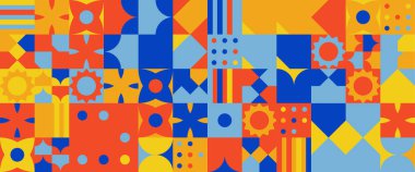 Renkli modern minimalist geometrik mozaik stil memphis kusursuz desensiz soyut vektör çizimi. Sunum için arkaplan, afiş, arkaplan, poster, sertifika, yıllık rapor, kapak