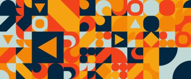 Renkli vektör çizimi geometrik minimal mozaik mozaik. Basit daire şekilleri, modern sancak vektör tasarımı. Web tasarımı, iş sunumu, web sayfası başlığı, davet arkaplanı