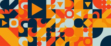 Renkli soyut geometrik vektör desenli mozaik şekilli afişler. Pankart, arkaplan, iş veya teknoloji sunumu, web broşürü kapağı düzeni, duvar kağıdı için