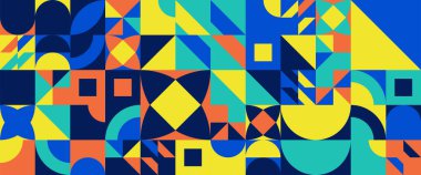 Yaratıcı soyut şekillere sahip renkli geometrik kusursuz desenli çizimler. Pankart, arkaplan, kapak, poster, duvar kağıdı, sunum arkaplanı, sertifika