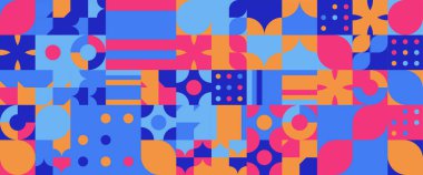 Basit şekilli renkli soyut geometrik mozaik pankart tasarımı. Sunum için arkaplan, afiş, arkaplan, poster, sertifika, yıllık rapor, kapak