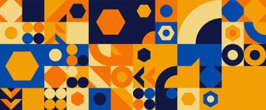 Turuncu siyah ve mavi vektör basit ve minimalist düz mozaik pankartlar. Soyutlama, minimalizm, düz. Arkaplan, poster, el ilanı, afiş, davetiye, kitap kapağı, katalog, rapor