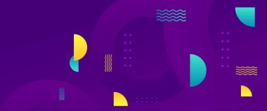 Geometrik şekilli mavi sarı ve mor menekşe soyut pankart. İş afişi, resmi arkaplan, prestijli kupon, lüks davet, duvar kağıdı ve arka plan için