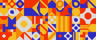 Yaratıcı soyut şekillere sahip renkli geometrik kusursuz desenli çizimler. Pankart, arkaplan, kapak, poster, duvar kağıdı, sunum arkaplanı, sertifika