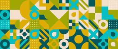 Yeşil bej ve sarı vektör soyut mozaik geometrik tasarımlı pankartlar. Pankart, arkaplan, iş veya teknoloji sunumu, web broşürü kapağı düzeni, duvar kağıdı için