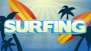 Mavi sarı ve kırmızı sörf 3d düzenlenebilir metin efekti - yazı tipi