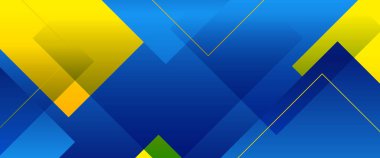 Mavi ve sarı vektör soyut geometrik şekilli modern pankart. Web sitesi, afişler, broşürler, posterler, el ilanları, kart ve kapak için