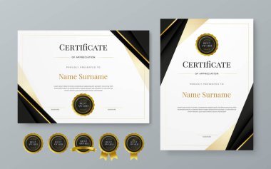 Şirket lüksü ve modern şablonun siyah beyaz ve altın sertifikası. Kurumsal başarı, diploma, ödül, mezuniyet, tamamlanma, takdir, takdir, tanınma vesaire için
