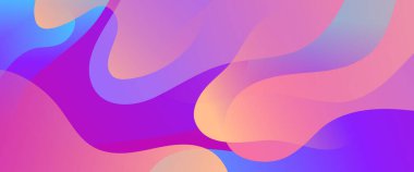 Renkli vektör gradyanı soyut basit pankart, dalga ve sıvı şekilli. Sunumlar, el ilanları, posterler, arkaplan, yıllık rapor ve davetiyeler için vektör tasarım düzeni