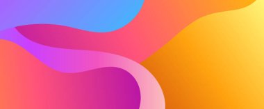 Soyut dalgaları ve sıvı şekilleri olan renkli vektör eğimli basit pankart. Sunumlar, el ilanları, posterler, arkaplan, yıllık rapor, davetiyeler için vektör tasarımı