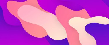 Soyut dalgaları ve sıvı şekilleri olan renkli vektör eğimli basit pankart. Sunumlar, el ilanları, posterler, arkaplan, yıllık rapor, davetiyeler için vektör tasarımı