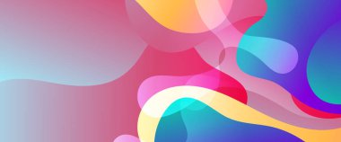 Dalgalı ve sıvı şekilli renkli basit bir gradyan pankart. Sunumlar, el ilanları, posterler, arkaplan, yıllık rapor, davetiyeler için vektör tasarımı