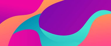 Soyut dalgaları ve sıvı şekilleri olan renkli vektör eğimli basit pankart. Sunumlar, el ilanları, posterler, arkaplan, yıllık rapor, davetiyeler için vektör tasarımı