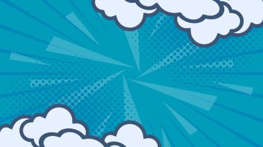 Mavi ve beyaz soyut yaratıcı konsept çizgi romanlar sanat tarzı boş yerleşim planı. Süper kahraman tasarımı için vektör illüstrasyonu, ağ, afişler, posterler, kartlar, duvar kağıtları