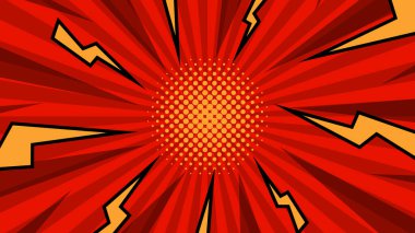 Kırmızı turuncu ve siyah çizgi roman arka plan vektör çizimi. Süper kahraman tasarımı için vektör illüstrasyonu, ağ, afişler, posterler, kartlar, duvar kağıtları