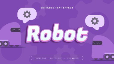Beyaz ve mor menekşe robot 3d düzenlenebilir metin efekti - yazı tipi biçimi