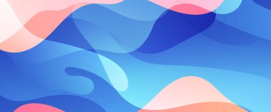 Pembe ve mavi vektör, dalgalı ve sıvı şekilli basit gradyan pankart. Sunumlar, el ilanları, posterler, arkaplan, yıllık rapor, davetiyeler için vektör tasarımı