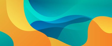 Mavi yeşil ve turuncu basit soyut gradyan pankart dalga ve sıvı şekilli. Sunumlar, el ilanları, posterler, arkaplan, yıllık rapor, davetiyeler için vektör tasarımı