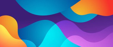 Turuncu mavi ve mor menekşe vektör gradyan soyut basit afiş dalga ve sıvı şekilli. Sunumlar, el ilanları, posterler, arkaplan, yıllık rapor ve davetiyeler için vektör tasarım düzeni