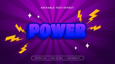 Mor menekşe mavi ve sarı güç 3d düzenlenebilir metin efekti - yazı tipi
