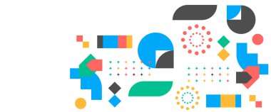 Renkli vektör soyut Memphis tarzı basit minimalist pankartlar. Web tasarımı, iş sunumu, web sayfası başlığı, davet arkaplanı