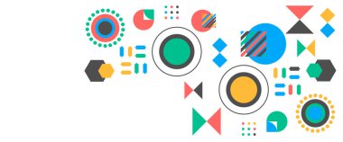 Renkli vektör modern ve basit soyut geometrik memphis bayrağı. Pankart, arkaplan, kapak, poster, duvar kağıdı, sunum arkaplanı, sertifika