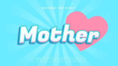 Mavi beyaz ve pembe anne 3D düzenlenebilir metin efekti - yazı tipi