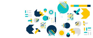 Renkli vektör düz minimalist geometrik memphis tarzı pankart. Sunum için arkaplan, afiş, arkaplan, poster, sertifika, yıllık rapor, kapak