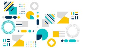 Renkli vektör düz minimalist geometrik memphis tarzı pankart. Sunum için arkaplan, afiş, arkaplan, poster, sertifika, yıllık rapor, kapak