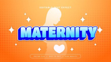 Mavi beyaz ve turuncu annelik 3d düzenlenebilir metin efekti - yazı tipi
