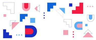 Renkli vektör modern soyut afişler geometrik memphis düz tasarımlı. Arkaplan, poster, el ilanı, afiş, davetiye, kitap kapağı, katalog, rapor