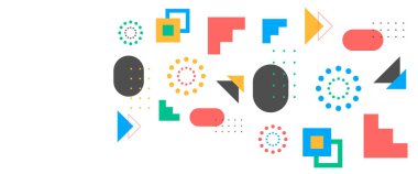 Geometrik memphis vektör tasarımlı renkli soyut afişler. Pankart, arkaplan, iş veya teknoloji sunumu, web broşürü kapağı düzeni, duvar kağıdı için