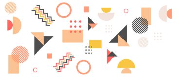 Renkli modern soyut Memphis geometrik vektör pankartı. Arkaplan, poster, el ilanı, afiş, davetiye, kitap kapağı, katalog, rapor