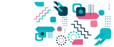 Renkli vektör düz minimalist geometrik memphis tarzı pankart. Sunum için arkaplan, afiş, arkaplan, poster, sertifika, yıllık rapor, kapak