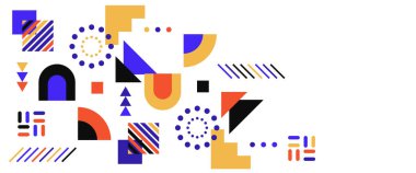 Renkli vektör düz minimalist geometrik memphis tarzı pankart. Sunum için arkaplan, afiş, arkaplan, poster, sertifika, yıllık rapor, kapak