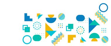 Renkli vektör modern ve basit soyut geometrik memphis bayrağı. Pankart, arkaplan, kapak, poster, duvar kağıdı, sunum arkaplanı, sertifika