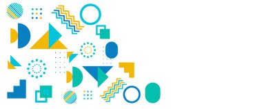 Renkli vektör modern soyut afişler geometrik memphis düz tasarımlı. Arkaplan, poster, el ilanı, afiş, davetiye, kitap kapağı, katalog, rapor