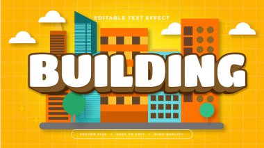 Mavi turuncu ve beyaz bina 3d düzenlenebilir metin efekti - yazı tipi