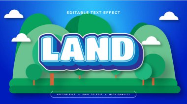 Mavi beyaz ve yeşil arazi 3d düzenlenebilir metin efekti - yazı tipi biçimi