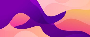 Pembe ve mor menekşe vektör gradyanı modern ve basit dalga şekilli soyut pankart. Sunumlar, el ilanları, posterler, arkaplan, yıllık rapor, davetiyeler için vektör tasarımı