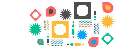 Renkli vektör modern soyut afişler geometrik memphis düz tasarımlı. Arkaplan, poster, el ilanı, afiş, davetiye, kitap kapağı, katalog, rapor