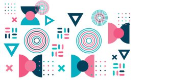 Renkli vektör modern ve basit soyut geometrik memphis bayrağı. Pankart, arkaplan, kapak, poster, duvar kağıdı, sunum arkaplanı, sertifika