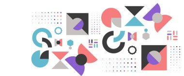 Renkli vektör düz minimalist geometrik memphis tarzı pankart. Sunum için arkaplan, afiş, arkaplan, poster, sertifika, yıllık rapor, kapak